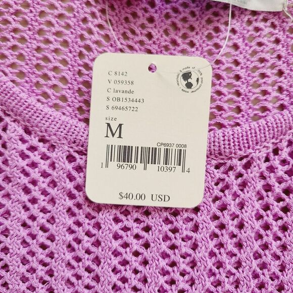 New Free People Beach Crocheted Top M Lavendar Purple Open‎ Knit Pullover - Picture 6 of 10
